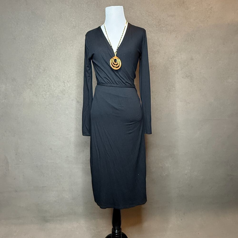 Boden Midi Wrap Dress Black Stretch Womens 10 Long Sleeve New With Tags129